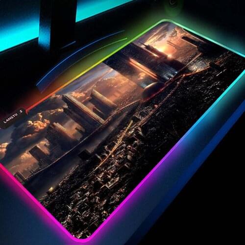 Led Mat Giant City Computer Mats Large Mouse Pad Gamer Pc Gaming Setup Accessories Gadgets Samurai 2077 Car Mousepad Rgb for Pc