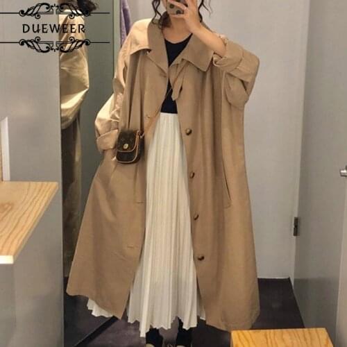 DUEWEER Trench Coats Women Solid Single Breasted Long Loose Fashion Korean Style Leisure Simple Ulzzang Harajuku Plus Size