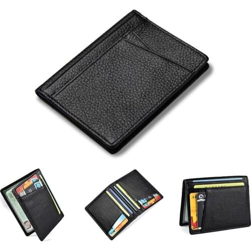 High Quality RFID Super Slim Soft Wallet 100% Cowhide Genuine Leather Mini Credit Card Wallet Purse Card Holders Men Wallet thin