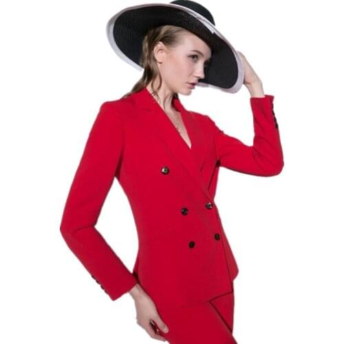 Women Pant Suits hot sale the latest fashion business suits OL vocational passion red double-breasted long-sleeved women suits