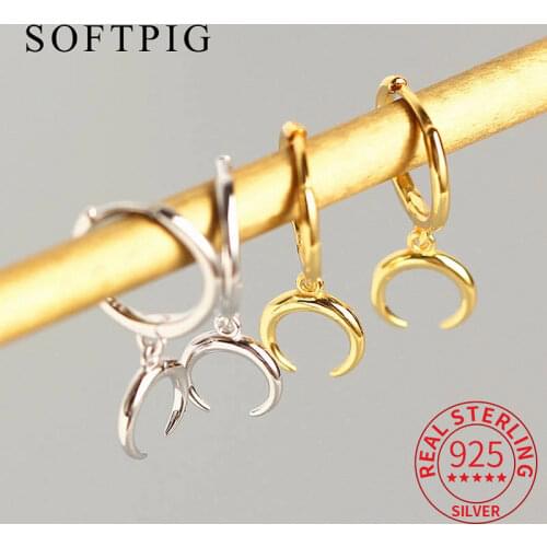 INZATT Real 925 Sterling Silver Moon Hoop Earrings For Fashion Woman Party Geometric Fine Jewelry Minimalist Cute Accessories