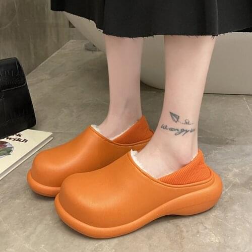 Rimocy Women Waterproof Slippers Winter Plush Keep Warm Home Slides Woman 2021 Comfortable Soft Bottom Wedges Cotton Slippers