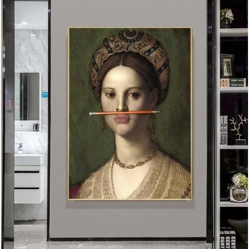 Famous Paintings Woman Drawing Pencil on Nose Canvas Painting Wall Art Posters and Prints Picture for Living Room Home Decor