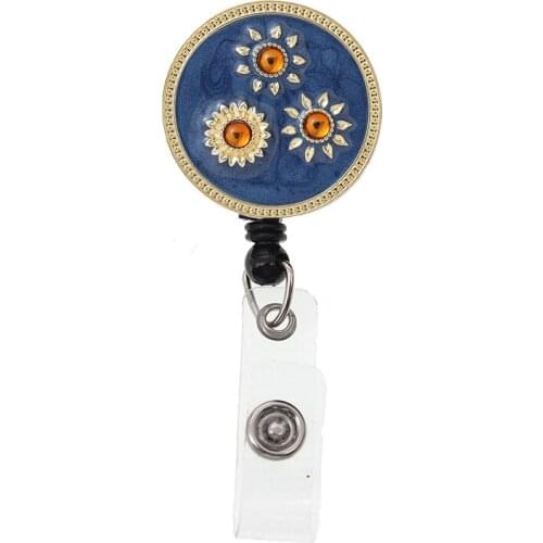 10pcs/lot New Style Sunflower Badge Reel Rhinestone Shiny Enamel Round Retractable Badge Holder Office Supply