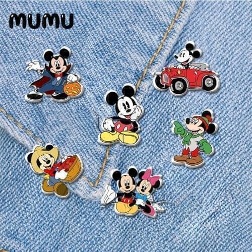 2021 New Classic Mickey Mouse Lapel Pin Funny Acrylic Brooches Handmade Epoxy Jewelry Shirt Bag Badge