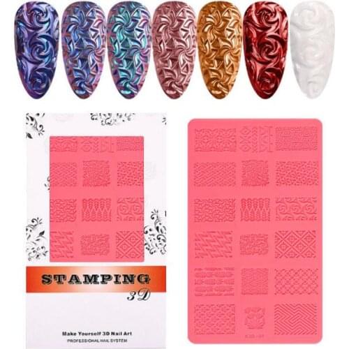 60Set/Lot Nail Template Red Soft Silica Gel Printing Template Individually Wrapped 3D Relief Plate Manicure Tools HA2237