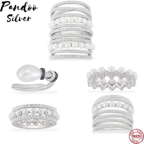 925 Sterling Silver Women Jewelry,Baroque Style Up And Down Ring With Pearls,White Hoop Ring With Pearls,Valentines Day Gift