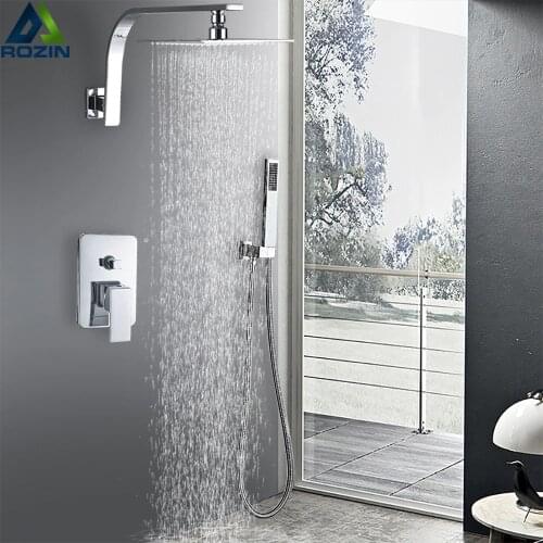Wall Mounted Chrome Bathroom Shower Faucet Set Rainfall Head 2-ways Brass Mixer Taps Hand Shower Waterfall Rain Bathroom Faucets