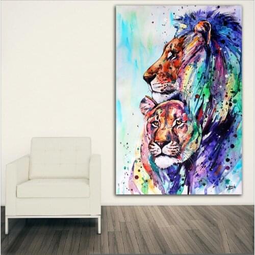Large size Printing lions 3 spouse colorful Wall Art Picture Home Decor Living Room Modern Canvas Print No Frame Paintings