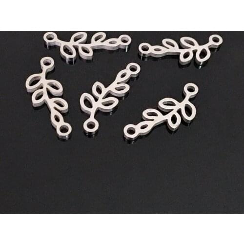 Stainless steel leaf branch connector loose beads for jewelry making DIY bracelet necklace accessories wholesale 8 x 20mm