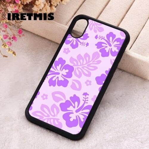 Iretmis 5 5S SE 2020 Phone Cover Case for iPhone 6 6S 7 8 Plus X Xs XR 11 12 Mini Pro Max Purple Hibiscus Retro Hawaiian Flower
