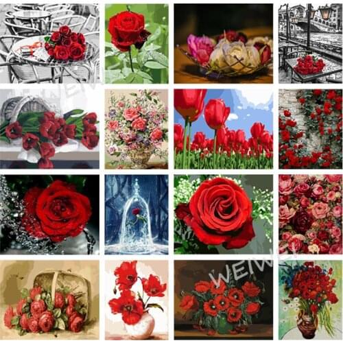 Diy 5D Diamond Painting Red Rose Poppy Flower Cross Stitch Kit Full Drill Embroidery Mosaic Picture of Rhinestones Home Decor