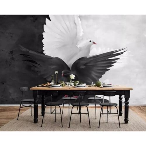 Beibehang Custom Mural 3D Personality fashion hand drawn black and white pigeon Photo Wallpaper Living Room 3D Wallpaper tapeta