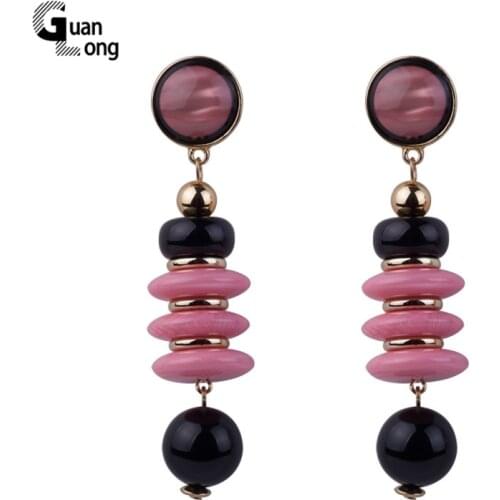 GuanLong Vintage Fashion Resin Statement Earrings Women Long Red Geometric Gold Metal Acrylic Drop Earring Elegant Gifts Jewelry