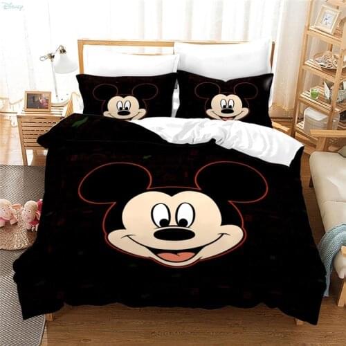 Classic Black Mickey Mouse Head Pattern King Size Bedding Set Duvet Cover Set Pillowcase Europe/Australia/USA Size Bed Linen