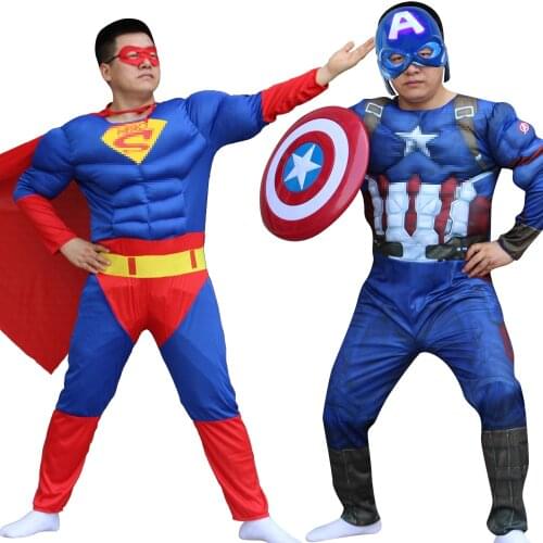 3Pcs/Lots Captain Costume American Mask Kids Muscle Cosplay Clothes Adult Child Men Party Hulk Spider Halloween Christmas Gift