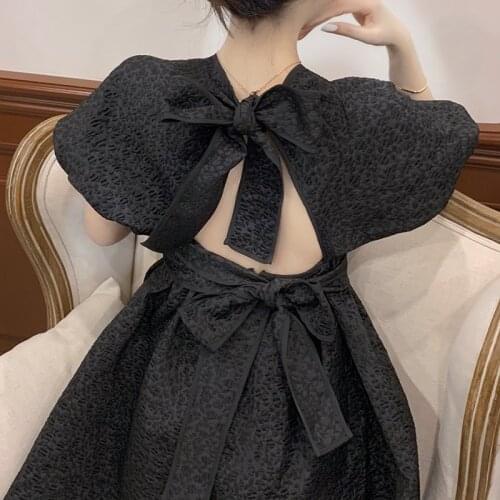 YUZACDWX Summer Dress 2020 New French Retro black Mini dress Women sweet puffy dress Short sleeve vestidos mujer