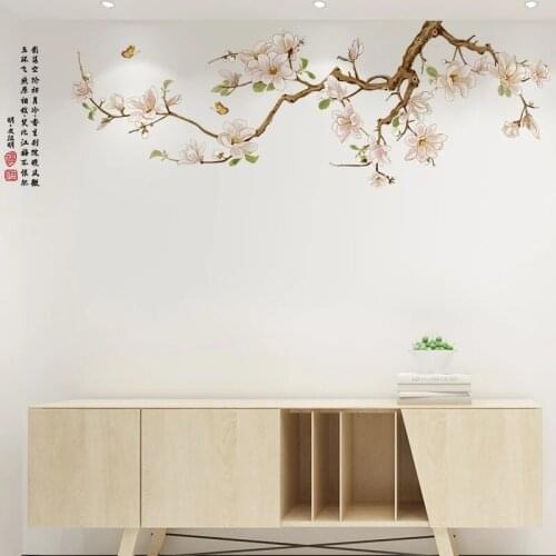 Chinese Magnolia Wall Stickers Flowers Home Living Room Decoration Sofa Background Bedroom Headboards Wall Decor DIY Wallpaper