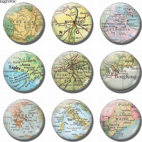 Souvenir Map Fridge Magnet France Budapest Ethiopia Naples Paris Hong Kong Greece Italy Maine 30mm Refrigerator Magnetic Sticker