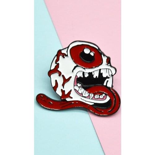 Horror Bloodshot Eye Badge Long Tongue Big Mouth Metal Enamel Brooch Fashion Gothic Pin Lapel Backpack Jewelry Accessories Gift