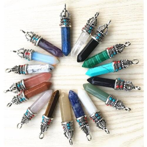 New Hot Natural Stone Crystal Pillar Point Amethysts Opal Howlite Pendants&Necklaces Women Charms For Making Jewelry 24Pcs