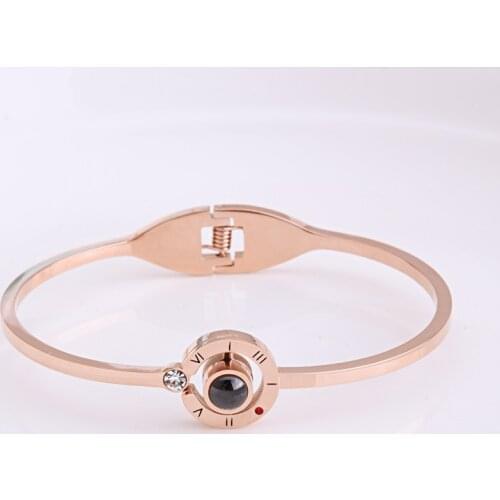 New Arrival Rose Gold Color Stainless Steel 100 Language lover Bangle Projection Memory Open Bracelets Bangles Drop shipping