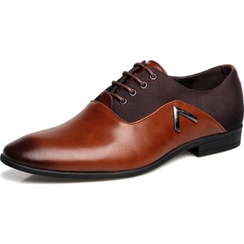 Pointed Shoes Big Size 38-47 Business Men Dress Shoes,Black/Brown Leather Cloth Elegant Design Handsome Casual Shoes