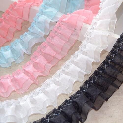 Two Sizes Pleated Lace Ribbon Double Layer Lace Trim DIY Crafts 5Yds/lot