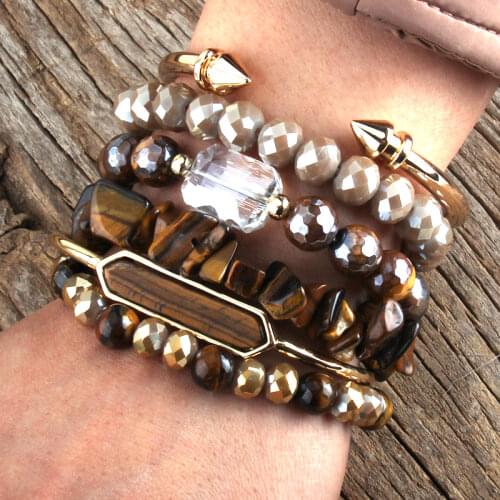 RH Fashion Boho Beaded Bangle Bracelets Set 6pc Stack Bracelet Set For Natural Stone And Crystal Bohemian Jewelry DropShip