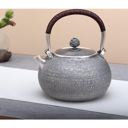 Silver Pot Pure Silver 999 Water Pot Pure Handmade A Japanese Tea Ceremony Household Tea Set Pure Silver Water Boiling Teapot