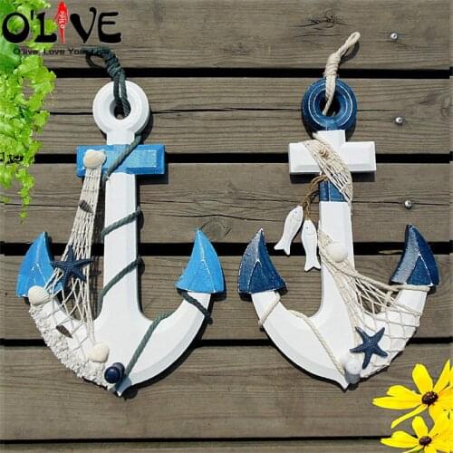 Mediterranean Style Wood Anchor Ornament Nautical Decor Hanging Crafts Art Wall Hanging Hook Home Room Office Decoration D5