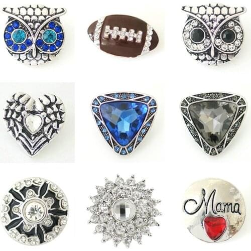 Rhinestone Flower Owl 20mm Metal snap button jewelry DIY bracelet KD1014