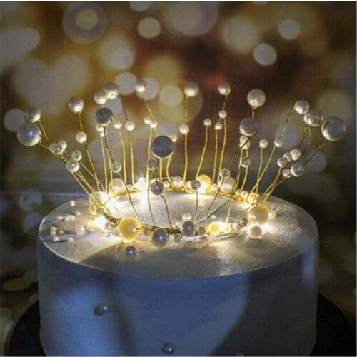 1pcs Pearl Cake Topper Wedding Decoration Cake Decoration Tools Bridal Shower Party Supplies Birthday Party Crown Accessories