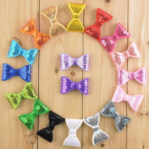 60 PCS/LOT 2" Sequin Bow Applique, Hair Bow Embellishment Headband Clippies Shinny bow