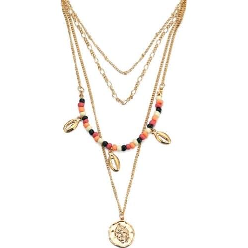 Bohemia Conch Shell Layers Pendant Necklaces for Women Boho Gold Color Drop Charm Choker Necklaces