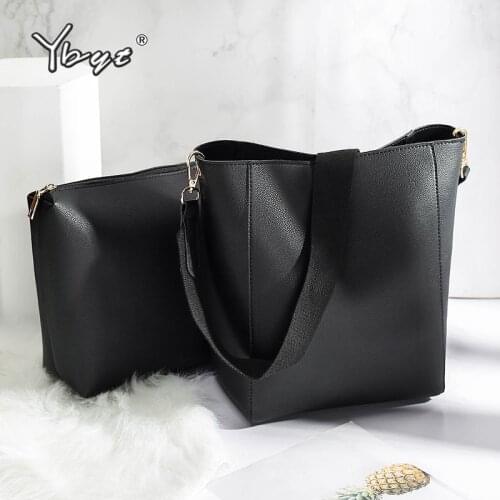 YBYT vintage casual large capacity women leather handbags solid color female bucket bag wide strap ladies shoulder messenger bag