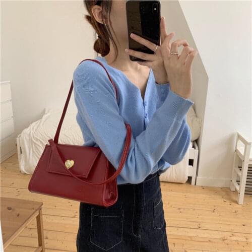 Womens Shoulder Bag Solid Color Square Vintage Heart Lock Decorative Leather Handbags Wholesale 2022 New Fashion Female Bags