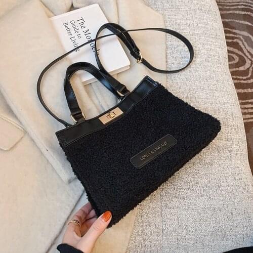 Ladies shoulder bag high quality PU plush built-in compartment comfortable shoulder strap winter party girl brand female bag