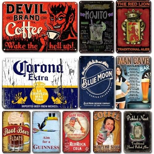 Martini Cocktail Tin Poster Sign Vintage Corona Beer Metal Plaque Sign Retro Tiki Bar Kitchen Decoration Custom Art Wall Decor