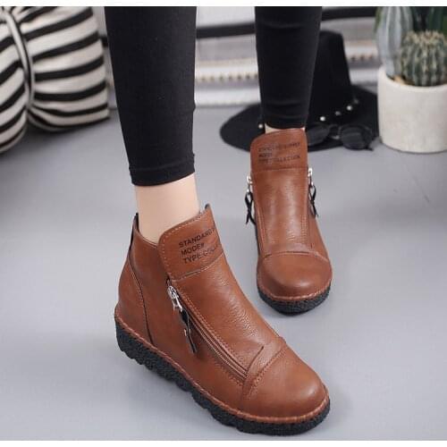 2020 Women Winter Warm Fur Ankle Boots Leather Boots Women Casual Shoes Female Bootee Woan 2019 Waterproof