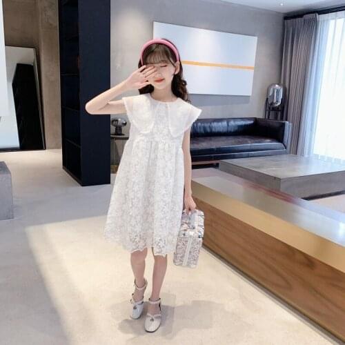 2021 White Summer Dress Girl Sleeveless Princess Dress Elegant Mesh Kids Dresses for Girl Childrens Clothing 6 8 10 12 14 16Y