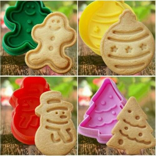 4 pcs/set Christmas Cookie Biscuit Moulds Cutter Snowman Xmas Tree Baking Plastic Mold Tools Bakeware