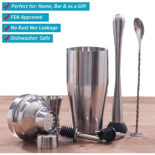 6 Pcs 550ml Stainless Steel Cocktail Shaker Mixer Kit Bar Bartender Shaker Spoon Pourerstraw Ice Tong Tools Set With Wine Rack