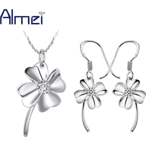 Almei Cheap Fashion Jewelry Sets New Bridal Silve Purple Flower Vintage Wedding Accessories Necklace and Earring Set 2016 T014