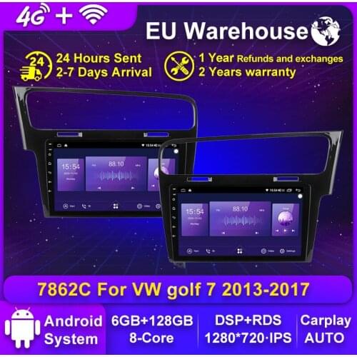 Octa Core 6GB+128GB DSP QLED 1280*720 Android 10 Car Radio Navigation GPS Player For Volkswagen Golf 7 2012 - 2020 No 2 Din DVD