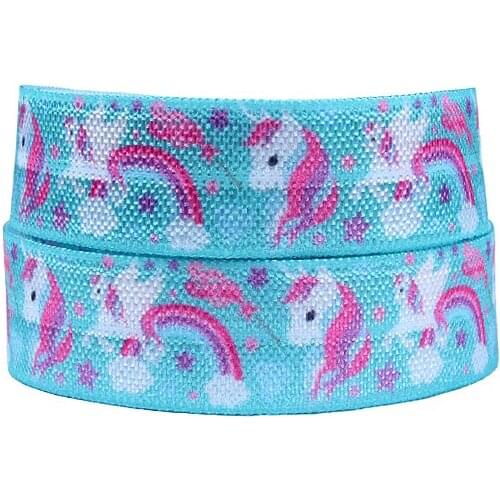 Free shipping 50 yards per lot 15mm unicorn printed fold over elastic for baby headbands