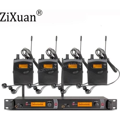 Wireless In Ear Monitor System 4 Channel 4 Bodypack Transmitter Monitoring with In Earphone Wireless Type Used for Stage Studio