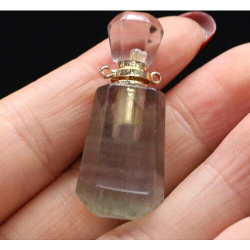 Natural Fluorite Stone Perfume Bottle Essential Oil Diffuser Pendants Charms Connectors Women Gift Necklace Accessories 16x40mm
