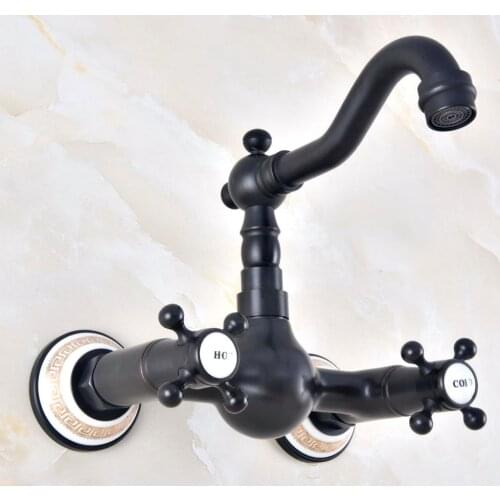 Black Oil Rubbed Antique Brass Double Cross Handles Swivel Spout Kitchen Bathroom Tub Sink Faucet Mixer Water Taps anf467
