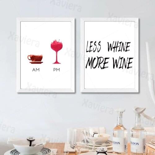 Bar Pub Decor AM Coffee PM Wine Less Whine More Wine Humour Quote Poster Canvas Art Print Wall Picture Home Living Room Decor